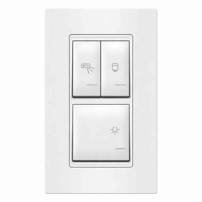 Beli univerzalni vertikalni indikator za kupatilo Aling sa tri označene sklopke za svetlo, grejalicu i boiler